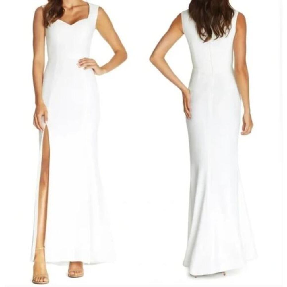 New! Dress the Population Monroe Side Slit sweetheart Gown White‎ Bridal, size L